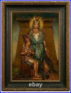 Antique Oil Painting Isis And Pharoah Figural Scene Egyptian Revival