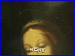 Antique Oil Painting Mary With Halo Signed