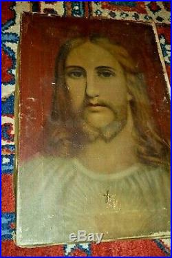 Antique Oil Painting Of Jesus Christ 19th Century Christianity Religion Nice