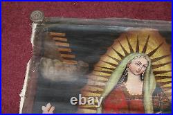 Antique Oil Painting Virgin Of Guadalupe Mother Mary Peru Religious Christianity