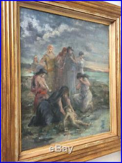 Antique Oil painting 19thC FRENCH IMPRESSIONISM Moses saved from the waters