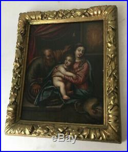 Antique Oil panel painting 18th century Portrait Madonna Child and Snake MIGNARD