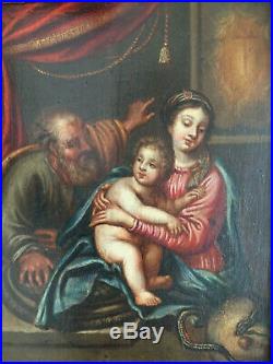 Antique Oil panel painting 18th century Portrait Madonna Child and Snake MIGNARD