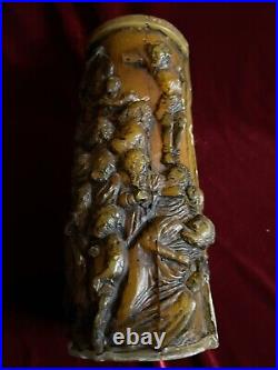 Antique Old 18-19th C Religious Large Candle Carving Jesus Crucifixes Wax Altar