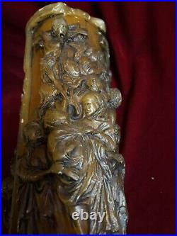 Antique Old 18-19th C Religious Large Candle Carving Jesus Crucifixes Wax Altar