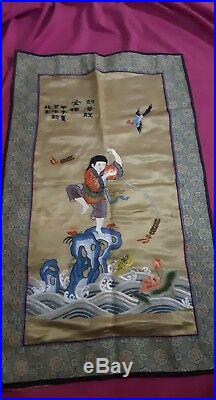Antique Old Chinese Silk Embroidery Religious Symbols wall hanging textile art