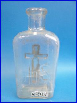 Antique Old Clear Glass Holy Water Bottle IHS Christian Religious Collectible