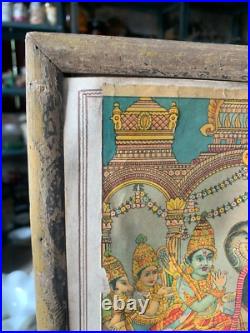 Antique Old Hindu Religious Shri'Setubandrameshwar' Lithograph Print Framed