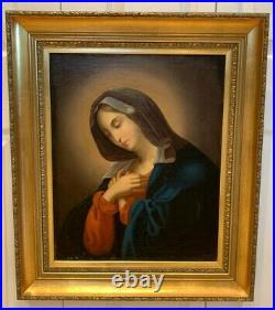 Antique Old Master Madonna Portrait Religious Oil on Canvas Painting