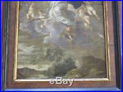 Antique Old Master Painting Madonna Angels Heaven Religious Icon On Metal Signed