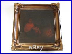 Antique Old Master Painting Native American Indian Camp Fire Night Ornate Frame