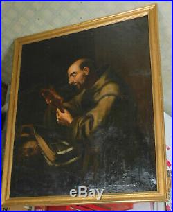 Antique Old Master Painting St. Francis Asissi 18th Century Italian Hermit Skull