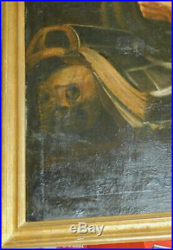 Antique Old Master Painting St. Francis Assisi 18th Century Italian Hermit Skull