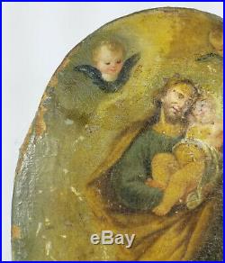 Antique Old Master Spanish Colonial Style Oil on Canvas Religious Icon Painting