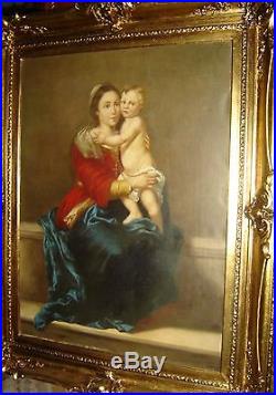 Antique Old Masters Religious Madonna & Child Painting After Bartolome Murillo