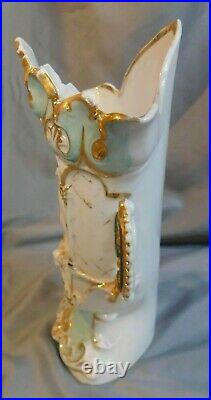 Antique Old Paris Porcelain Handled Vase Jesus Centered & Angel Below8 3/4