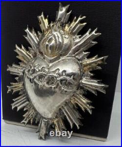 Antique Old Religious Sterling Silver Sacred Heart Italy Late 19th Century