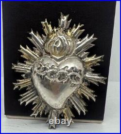 Antique Old Religious Sterling Silver Sacred Heart Italy Late 19th Century