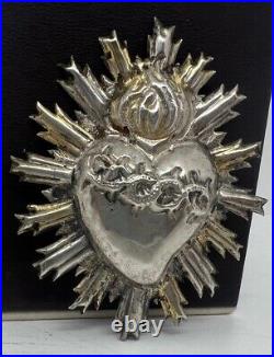 Antique Old Religious Sterling Silver Sacred Heart Italy Late 19th Century