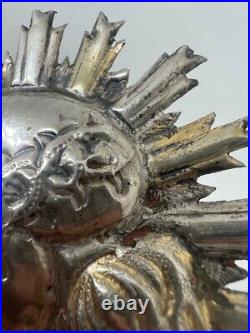 Antique Old Religious Sterling Silver Sacred Heart Italy Late 19th Century