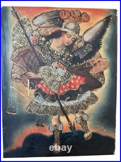 Antique Original Archangel Saint Michael Painting. Cusco School of Art