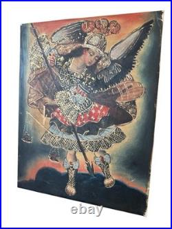 Antique Original Archangel Saint Michael Painting. Cusco School of Art