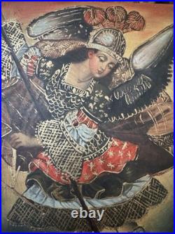 Antique Original Archangel Saint Michael Painting. Cusco School of Art