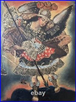 Antique Original Archangel Saint Michael Painting. Cusco School of Art