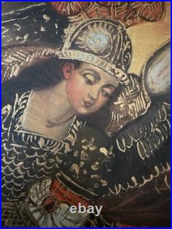 Antique Original Archangel Saint Michael Painting. Cusco School of Art