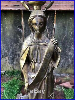 Antique Ornate Gilt Bronze Religious Statue Lamp, Saint, Santos, Mary