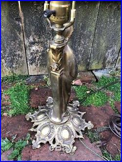 Antique Ornate Gilt Bronze Religious Statue Lamp, Saint, Santos, Mary