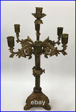 Antique Ornate Solid Brass 6-Arm Church Candelabra Candlestick Holder Jesus AA