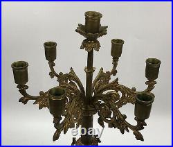 Antique Ornate Solid Brass 6-Arm Church Candelabra Candlestick Holder Jesus AA