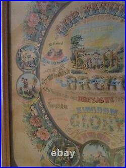 Antique Our Father's Prayer & Ten Commandments framed Print 1880's Religious 21