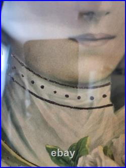 Antique Oval Convex Religious Print Double-Sided St Therese & Madonna Framed