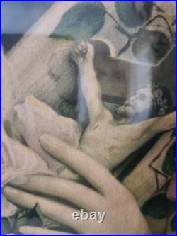 Antique Oval Convex Religious Print Double-Sided St Therese & Madonna Framed