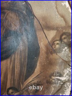 Antique Oval Convex Religious Print Double-Sided St Therese & Madonna Framed