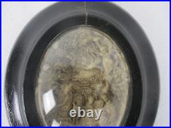 Antique Oval Ornate Wooden Frame Convex Glass Dome Religious Scene Angels Meers
