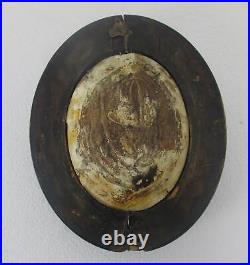 Antique Oval Ornate Wooden Frame Convex Glass Dome Religious Scene Angels Meers