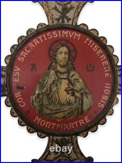 Antique Painted And Enameled Religious Plaque Christ Pantocrator Jesus Rare Old