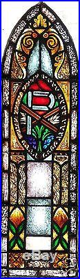 Antique Painted Stained Glass Gothic Window Religious X P Wheat Grapes Medallion