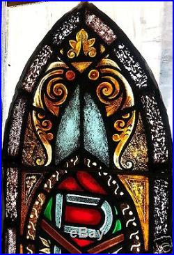 Antique Painted Stained Glass Gothic Window Religious X P Wheat Grapes Medallion