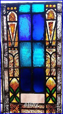 Antique Painted Stained Glass Leaded Gothic Window Religious Lyre Music Notes