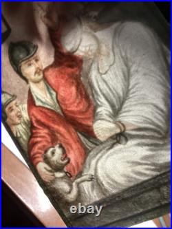 Antique Painted Vellum Religious Print Jesus Christ Mocked 1700's