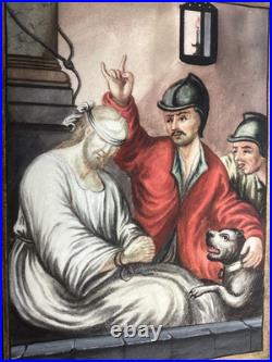 Antique Painted Vellum Religious Print Jesus Christ Mocked 1700's