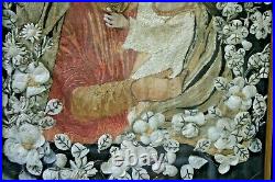 Antique Painting Metallic & Silk Embroidery Silk Handmade Textile Art Madonna