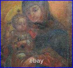 Antique Painting Oil Canvas Icon Virgin Child Jesus Christian Religion Rare 18th