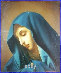 Antique Painting Our Lady of Sorrows Oil Panel Original Old Vintage Picture