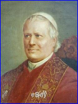 Antique Painting Portrait of Pope Pius IX Oil Canvas Original Old Vintage