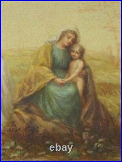 Antique Painting Religious Erminio Soldera (1874-1955) Madonna & Child, 1900's